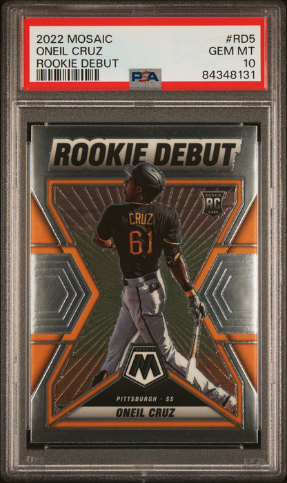 Graded 2022 Panini Mosaic Oneil Cruz #RD5 Rookie Debut RC Baseball Card PSA 10 Gem Mint
