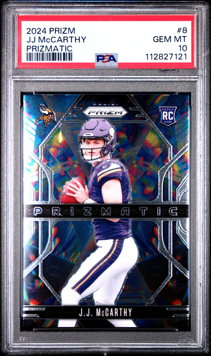 Graded 2024 Panini Prizm JJ McCarthy #8 Prizmatic Rookie RC Football Card PSA 10 Gem Mint