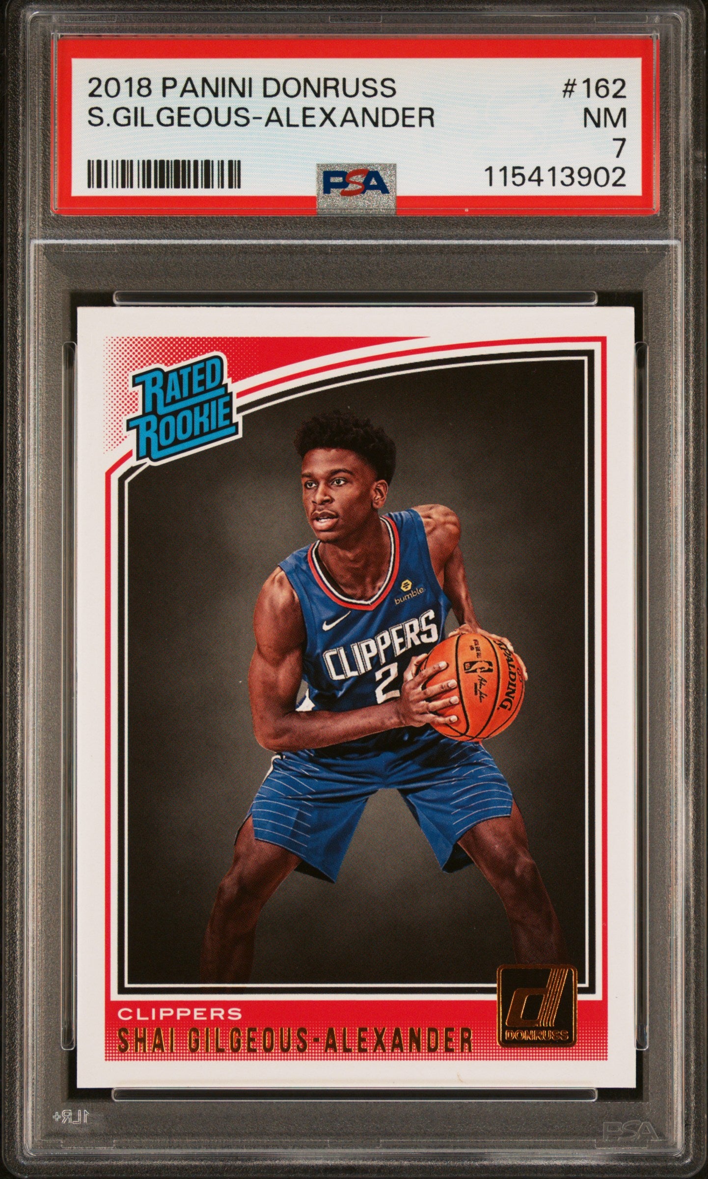 Graded 2018 Panini Donruss Shai Gilgeous-Alexander #162 Rookie RC Basketball Card PSA 7 Near Mint
