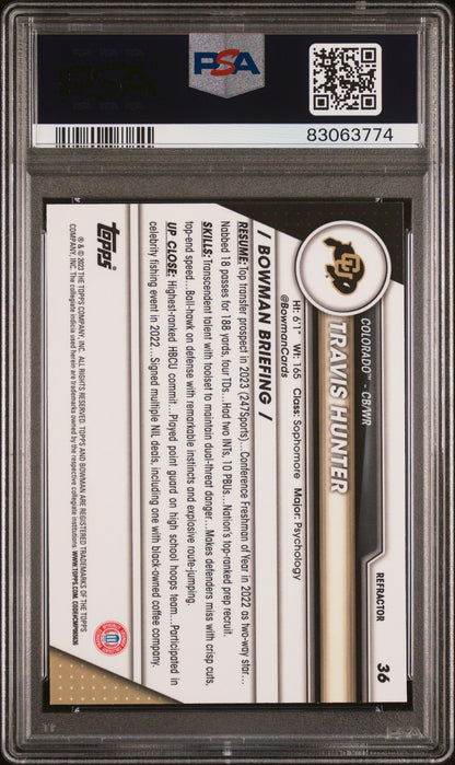 Graded 2023 Topps Bowman U Chrome Travis Hunter #36 Refractor Rookie RC Football Card PSA 10 Gem Mint