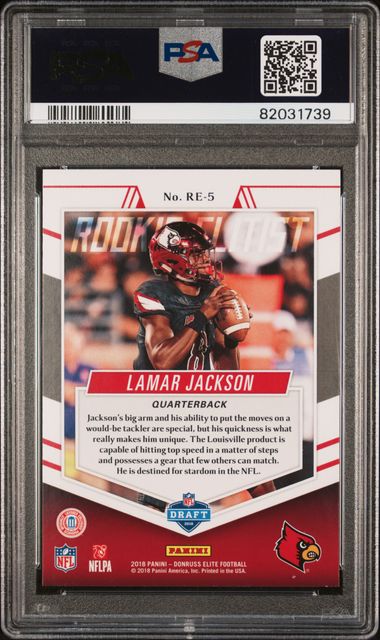 Graded 2018 Panini Donruss Elite Lamar Jackson #RE5 Rookie Elitist Rookie RC Football Card PSA 10 Gem Mint
