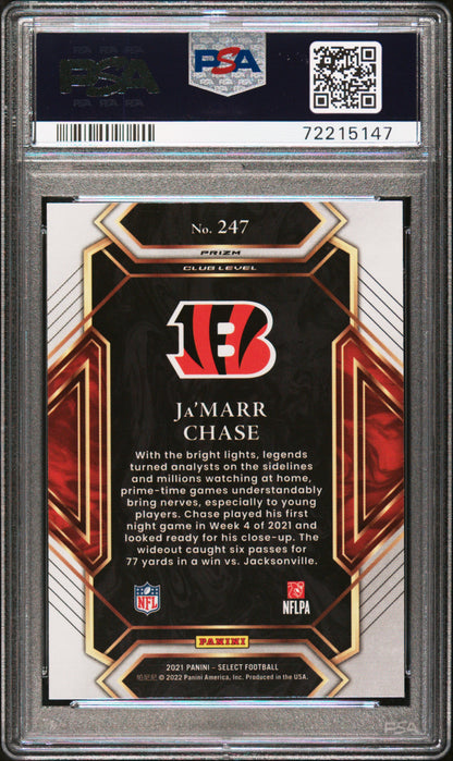 Graded 2021 Panini Select Ja'Marr Chase #247 Silver Rookie RC Football Card PSA 10 Gem Mint