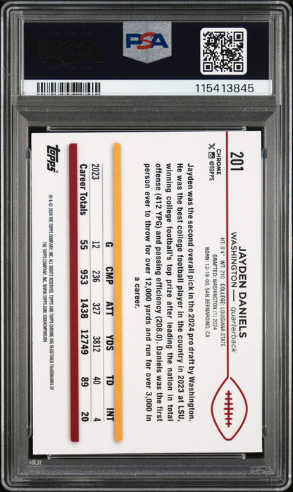 Graded 2024 Topps Chrome Jayden Daniels #201 Rookie RC Football Card PSA 8 Near Mint