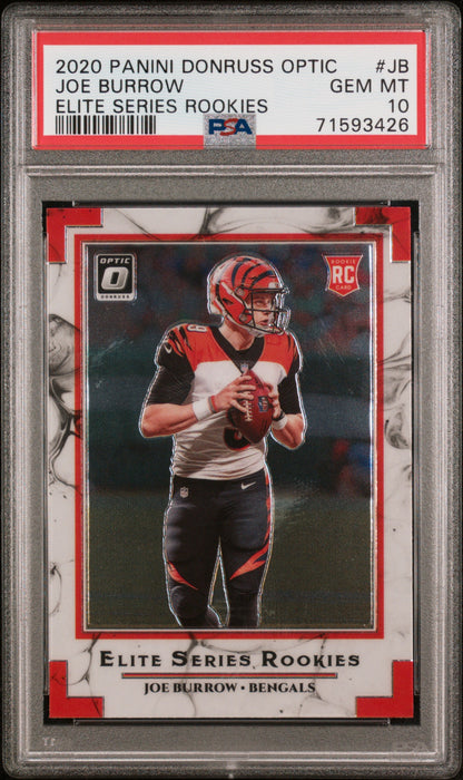 Graded 2020 Panini Donruss Optic Joe Burrow #JB Elite Series Rookies Rookie RC Football Card PSA 10 Gem Mint