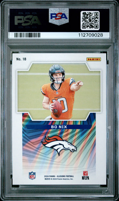 Graded 2024 Panini Illusions Bo Nix #18 Game Magicians Rookie RC Football Card PSA 10 Gem Mint