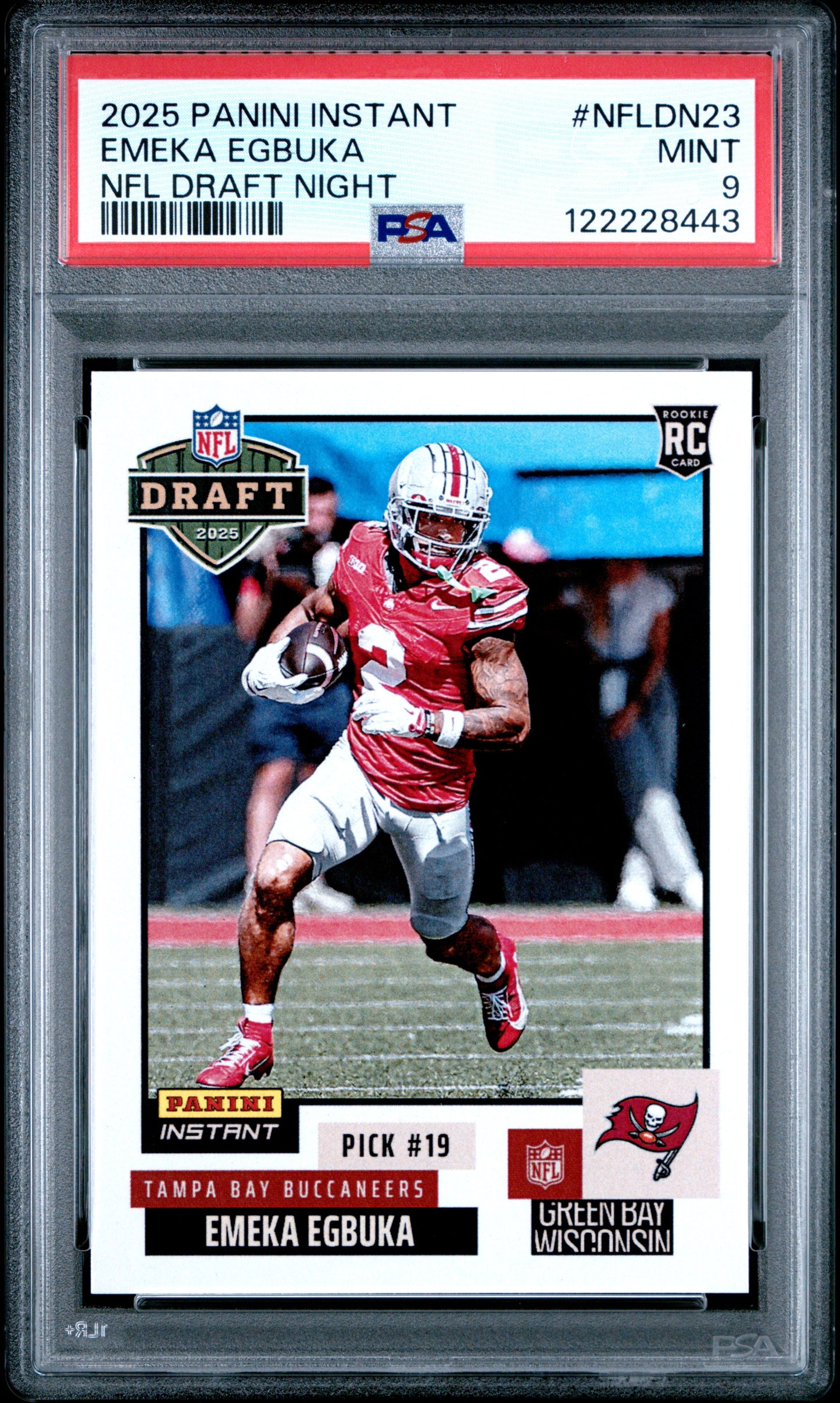 Graded 2025 Panini Instant Emeka Egbuka #NFLDN23 NFL Draft Night Rookie RC Football Card PSA 9 Mint