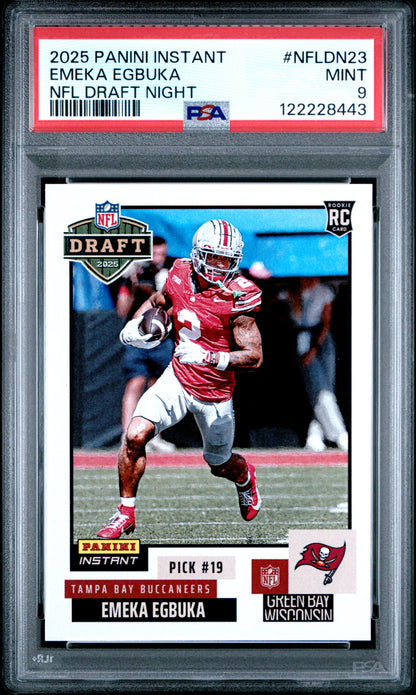 Graded 2025 Panini Instant Emeka Egbuka #NFLDN23 NFL Draft Night Rookie RC Football Card PSA 9 Mint