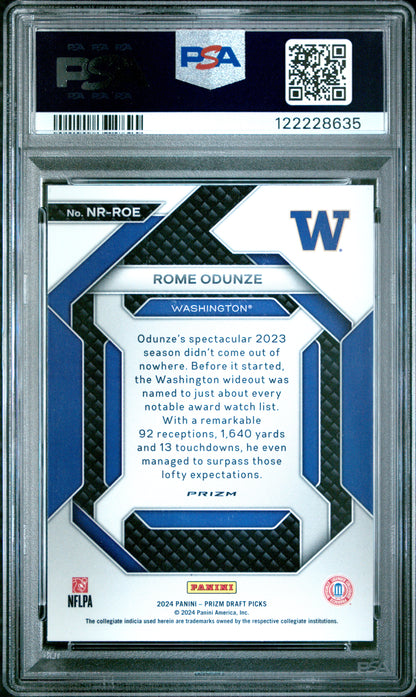 Graded 2024 Panini Prizm Draft Picks Rome Odunze #NRROE New Recruits Green Prizm Rookie RC Football Card PSA 8 Near Mint