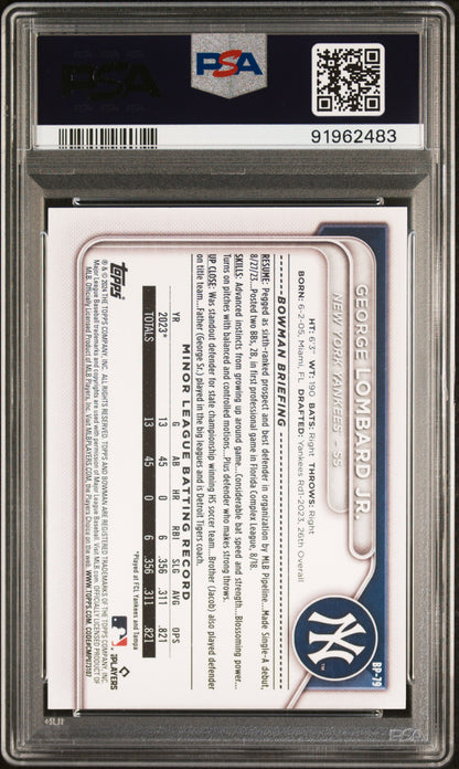 Graded 2024 Topps Bowman George Lombard Jr #BP79 Paper Prospects Rookie RC Baseball Card PSA 10 Gem Mint