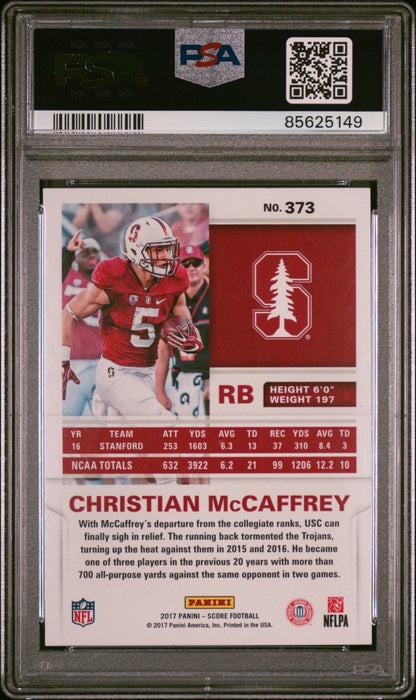 Graded 2017 Panini Score Christian McCaffrey #373 Rookie RC Football Card PSA 8 Near Mint