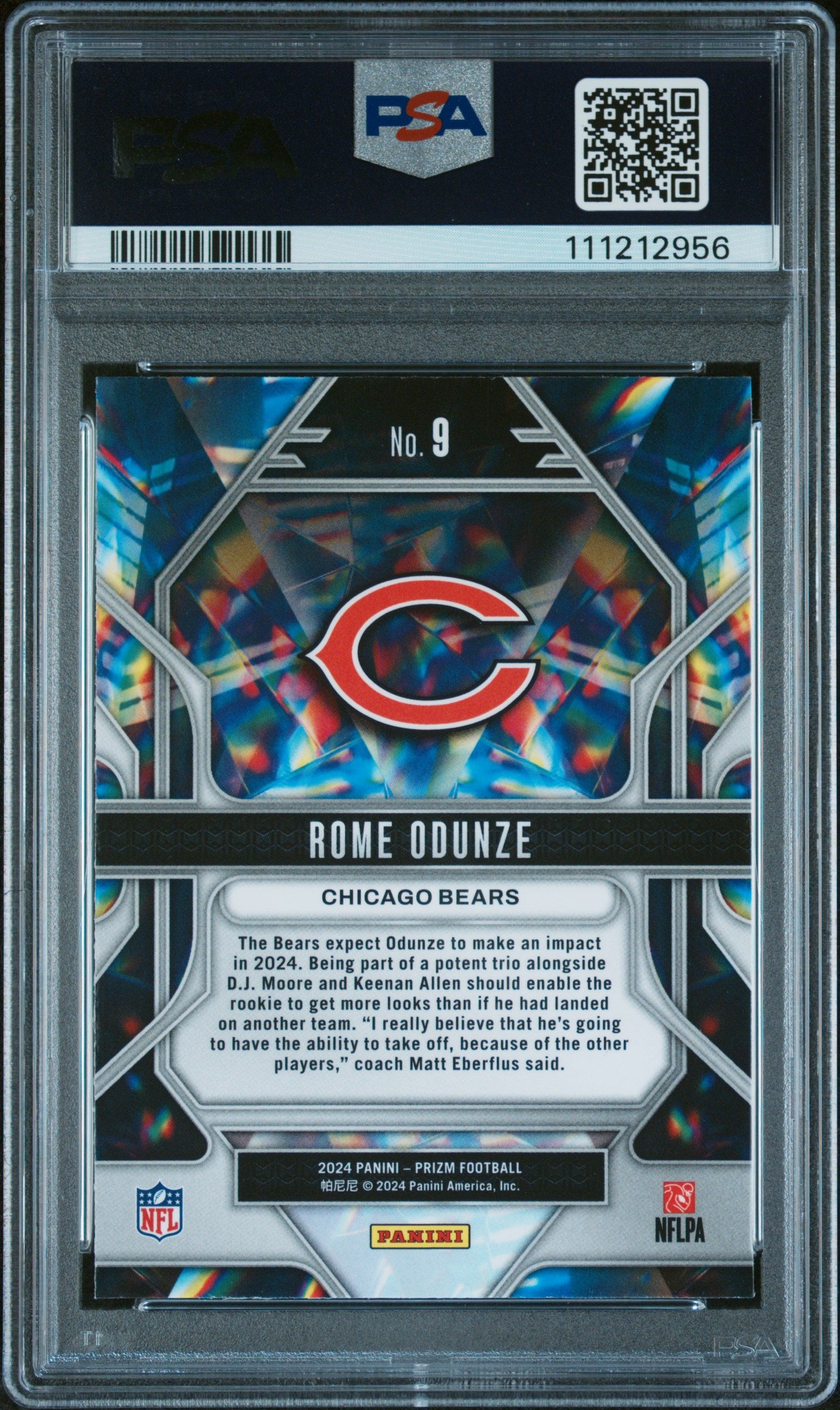 Graded 2024 Panini Prizm Rome Odunze #9 Prizmatic Rookie RC Football Card PSA 10 Gem Mint