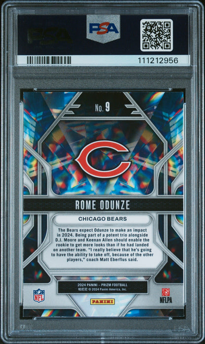 Graded 2024 Panini Prizm Rome Odunze #9 Prizmatic Rookie RC Football Card PSA 10 Gem Mint