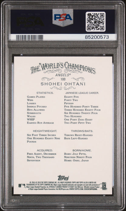 Graded 2018 Topps Allen & Ginter Shohei Ohtani #100 Rookie RC Baseball Card PSA 10 Gem Mint