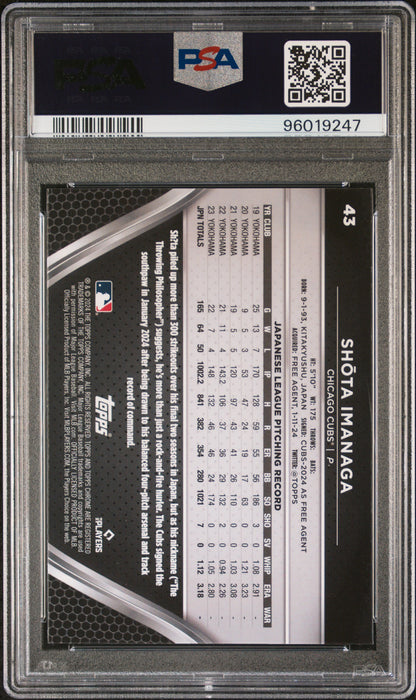 Graded 2024 Topps Chrome Black Shota Imanaga #43 Rookie RC Baseball Card PSA 10 Gem Mint