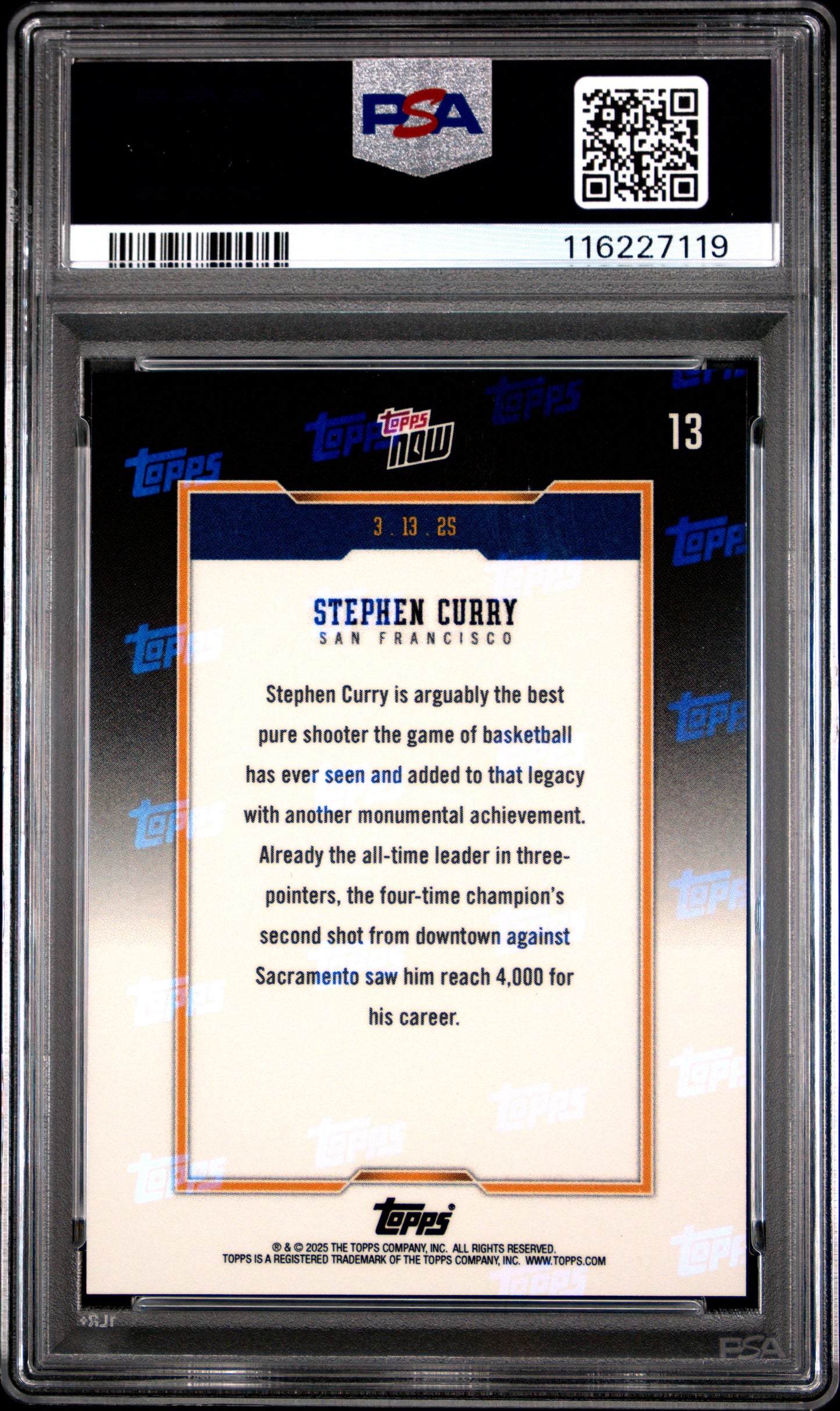 Graded 2024 Topps Now Steph Curry #13 Basketball Card PSA 9 Mint