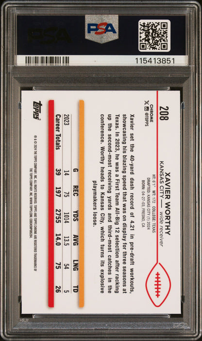 Graded 2024 Topps Chrome Xavier Worthy #208 Rookie RC Football Card PSA 10 Gem Mint