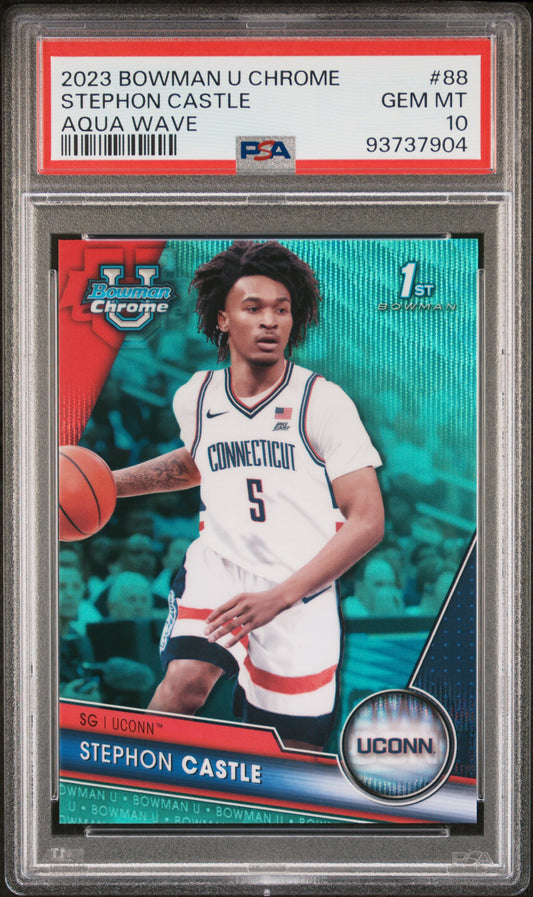 Graded 2023 Topps Bowman U Chrome Stephon Castle #88 Aqua Wave /299 Rookie RC Basketball Card PSA 10 Gem Mint