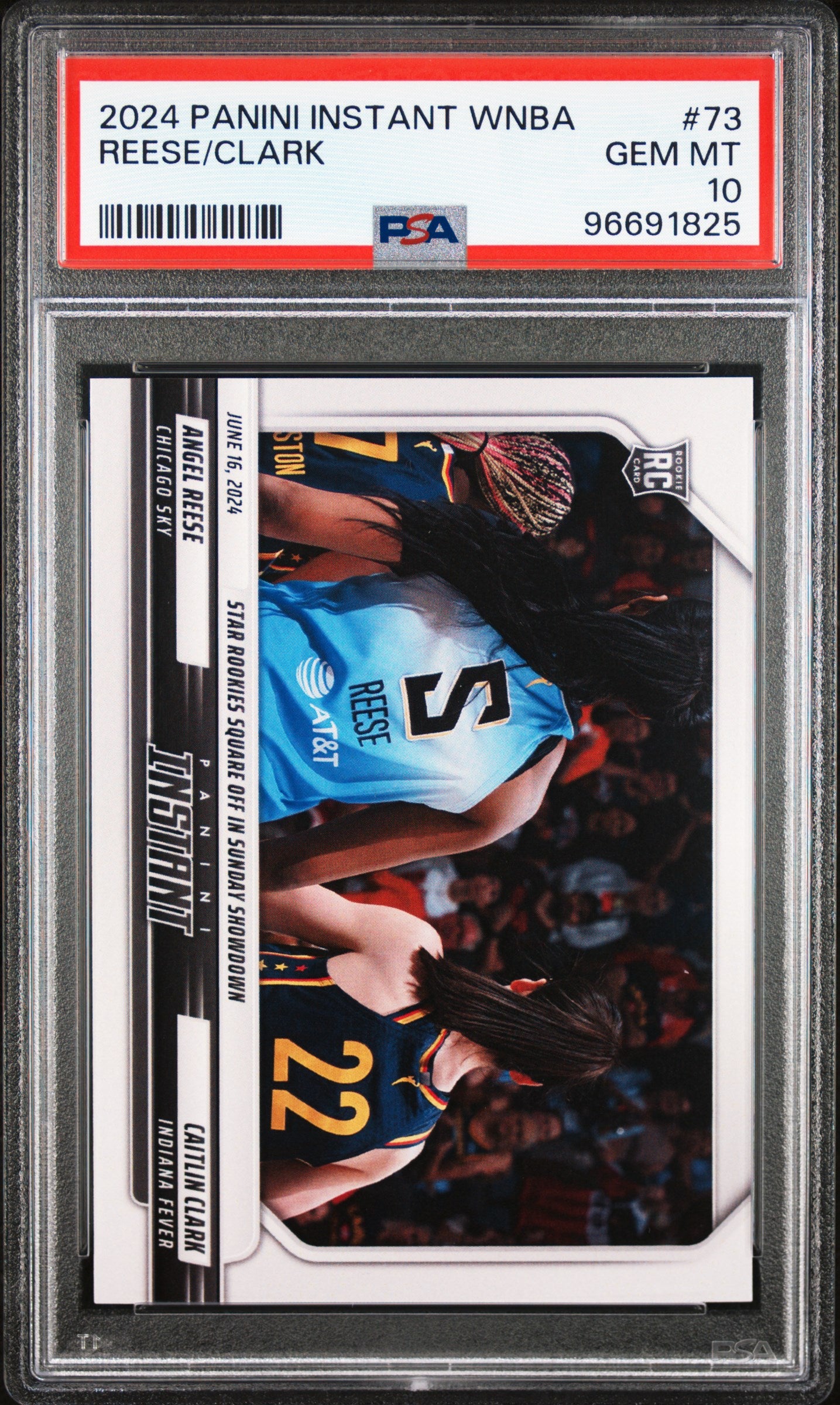 Graded 2024 Panini Instant WNBA Angel Reese/Caitlin Clark #73 Rookie RC Basketball Card PSA 10 Gem Mint