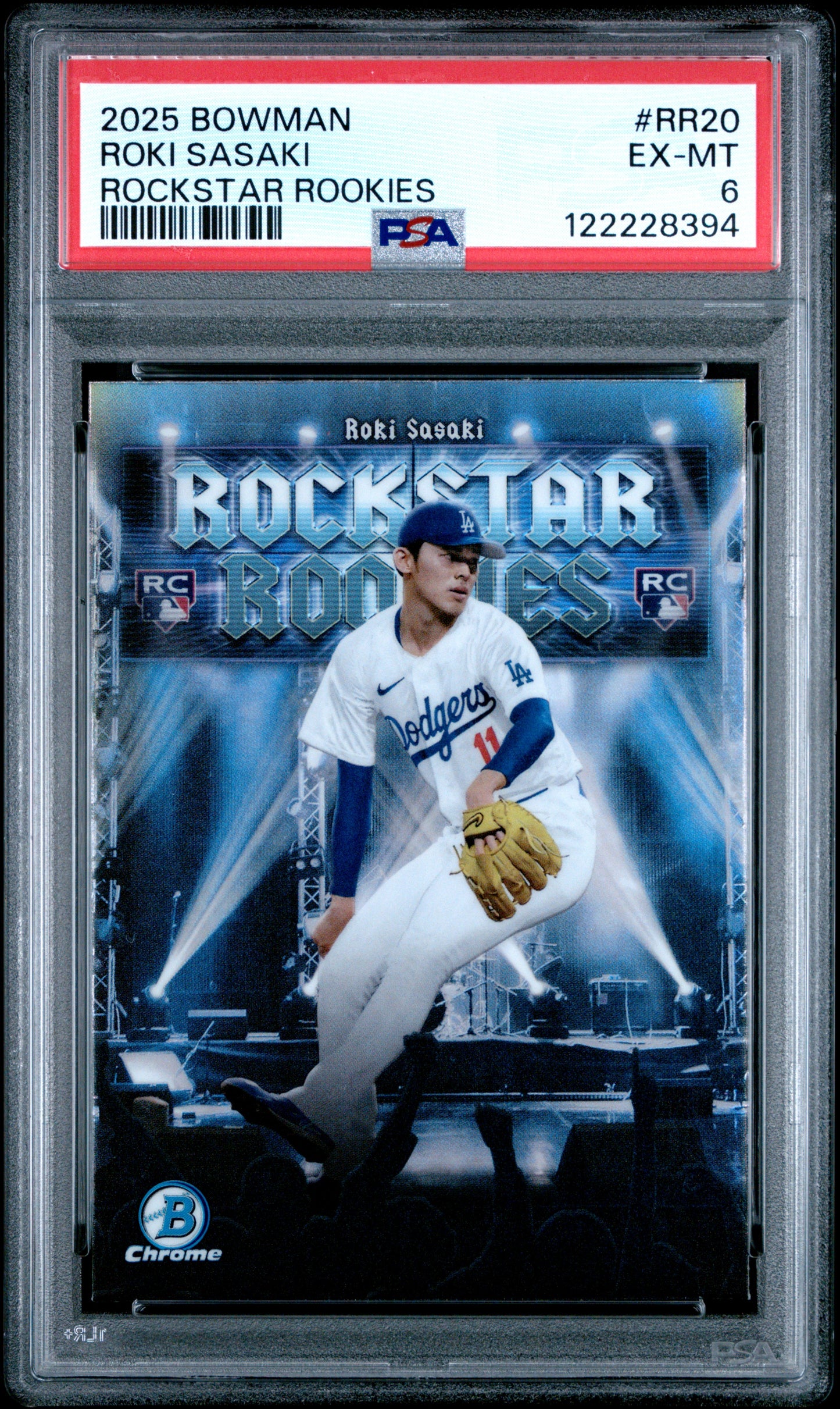 Graded 2025 Topps Bowman Roki Sasaki #RR20 Rockstar Rookies Rookie RC Baseball Card PSA 6 EX Mint