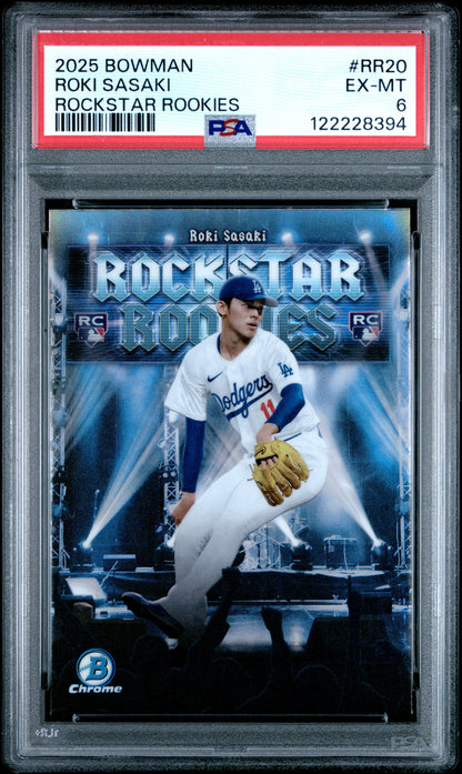 Graded 2025 Topps Bowman Roki Sasaki #RR20 Rockstar Rookies Rookie RC Baseball Card PSA 6 EX Mint