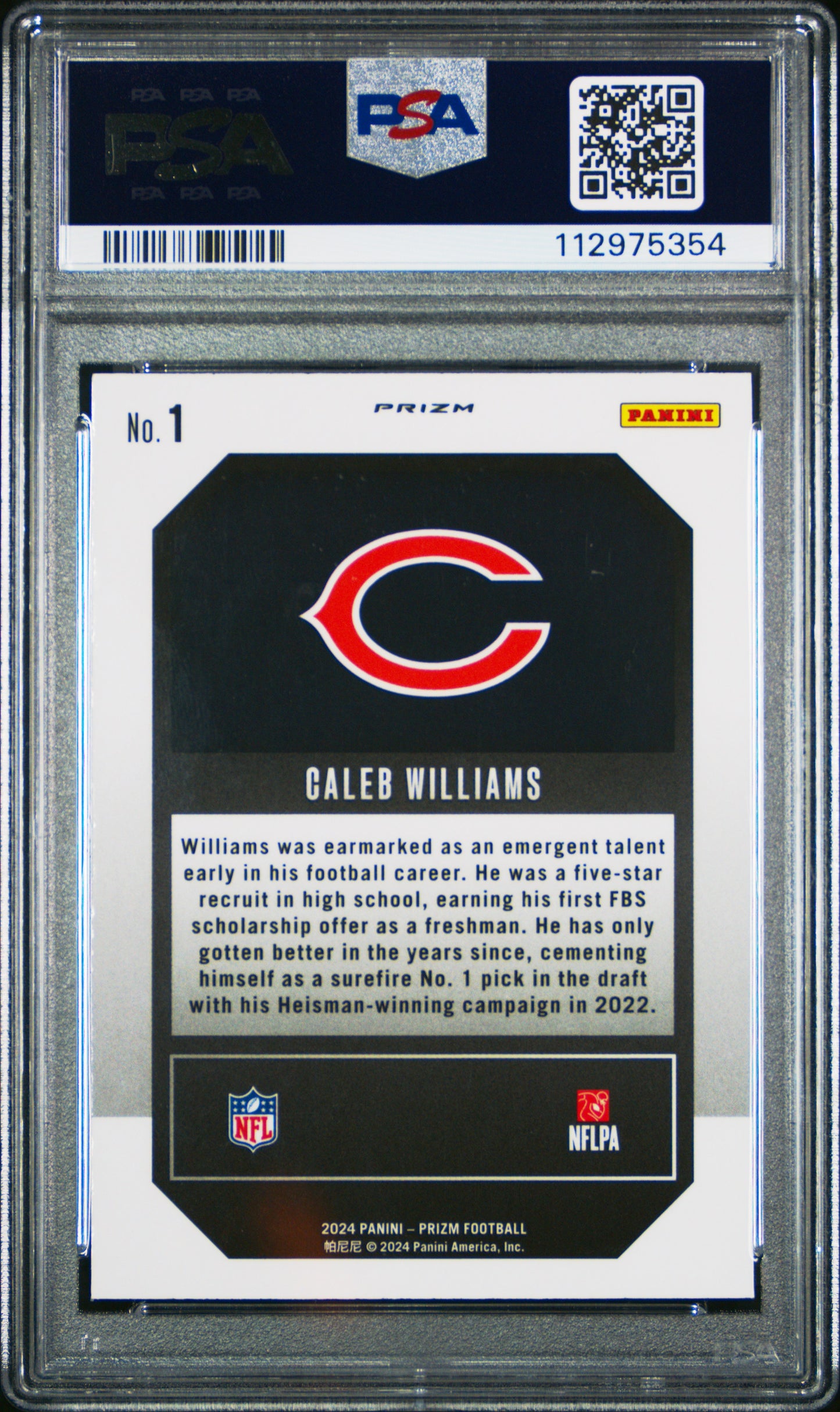 Graded 2024 Panini Prizm Caleb Williams #1 Emergent Green Prizm Rookie RC Football Card PSA 10 Gem Mint
