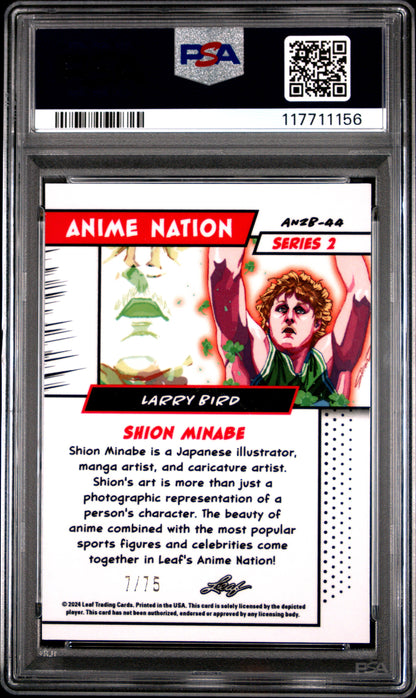 Graded 2024 Leaf Larry Bird #AN2B44 Anime Nation Series 2 Blue /75 Basketball Card PSA 9 Mint