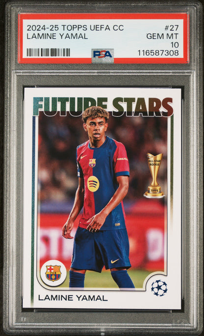 Graded 2024 Topps UEFA CC Lamine Yamal #27 Soccer Card PSA 10 Gem Mint