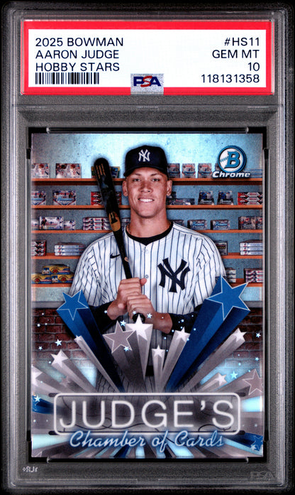 Graded 2025 Topps Bowman Aaron Judge #HS11 Hobby Stars Baseball Card PSA 10 Gem Mint