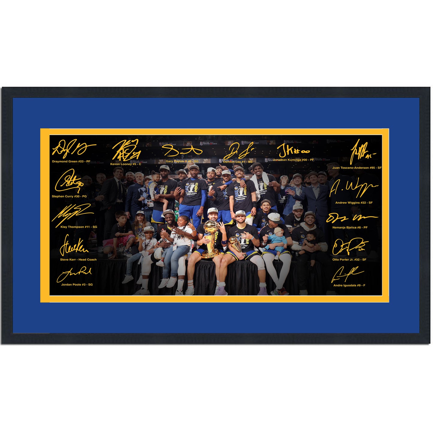 Framed Golden State Warriors 2022 NBA Champions Facsimile Signature Team Auto 16x24 Basketball Photo