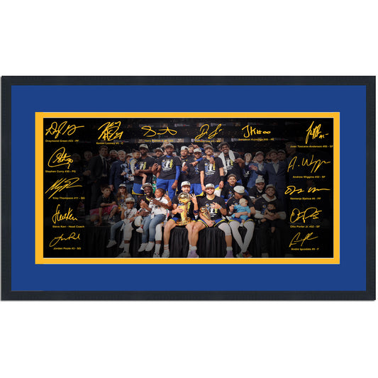 Framed Golden State Warriors 2022 NBA Champions Facsimile Signature Team Auto 16x24 Basketball Photo