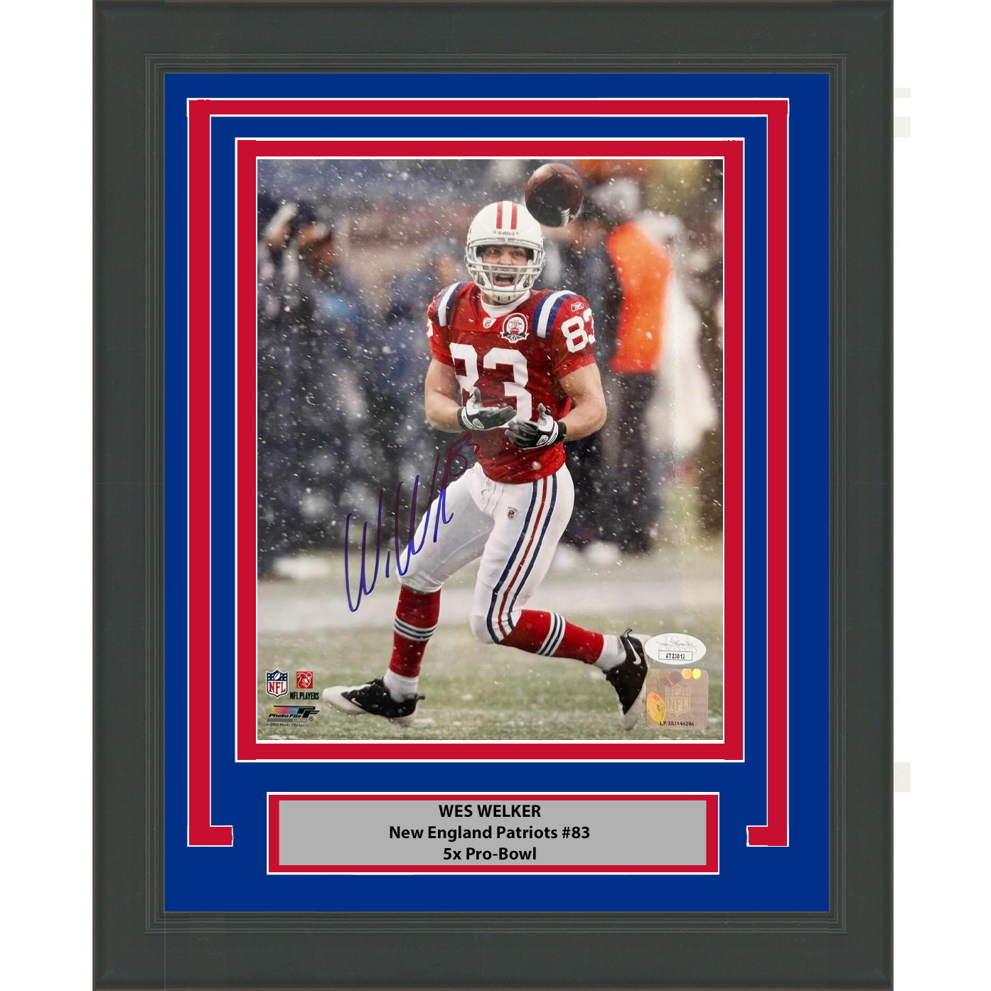 Framed Autographed/Signed Wes Welker New England Patriots 8x10 Football Photo JSA COA #2
