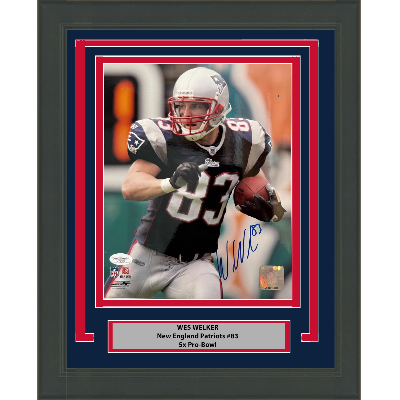 Framed Autographed/Signed Wes Welker New England Patriots 8x10 Football Photo JSA COA