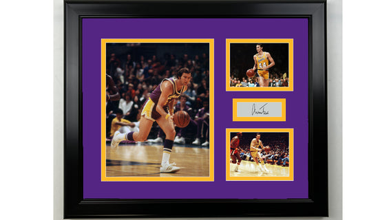 Framed Jerry West Los Angeles Lakers Facsimile Laser Engraved Signature Basketball 14x11 3 Photo Collage