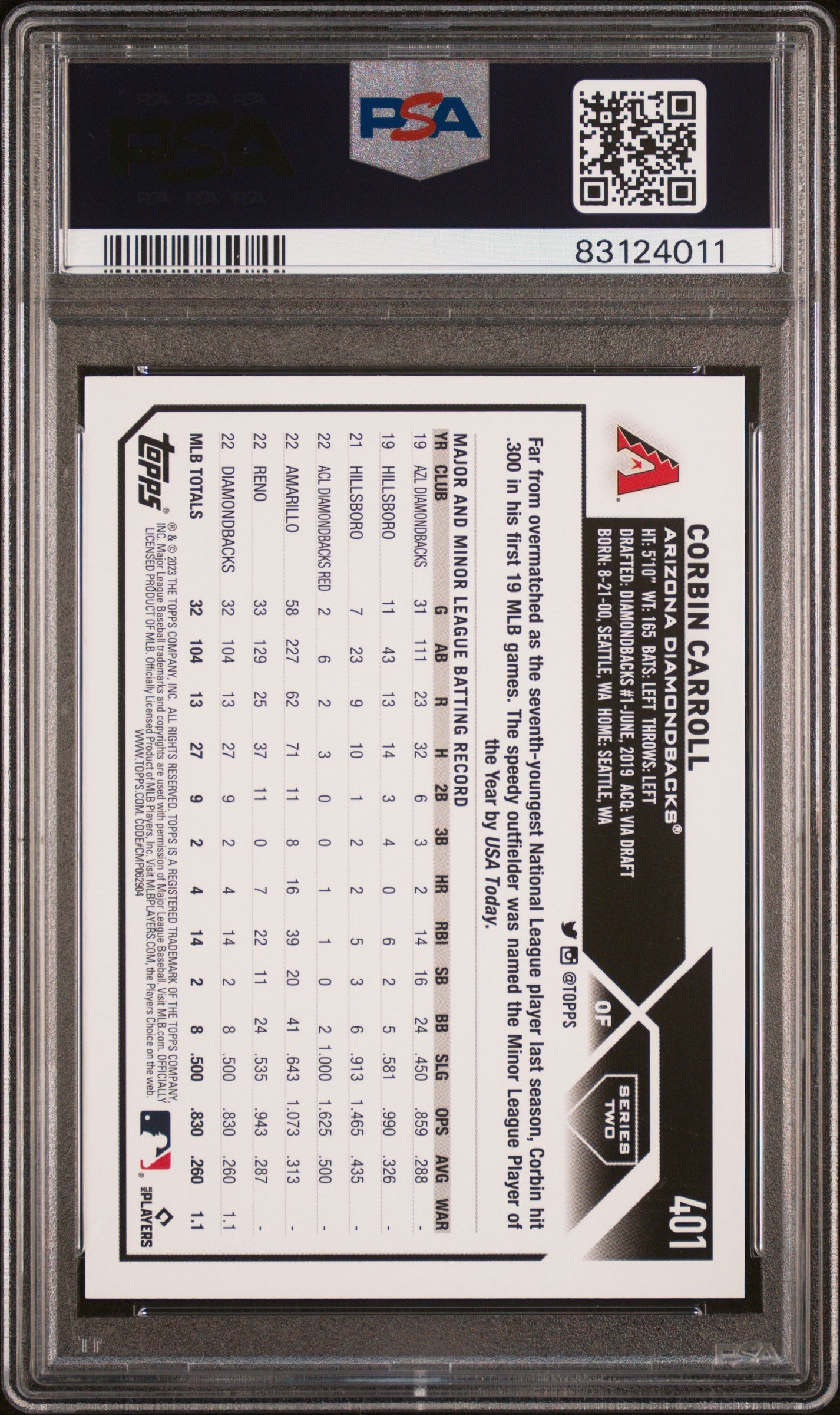 Graded 2023 Topps Complete Set Corbin Carroll #401 All Star Game Rookie RC Baseball Card PSA 10 Gem Mint