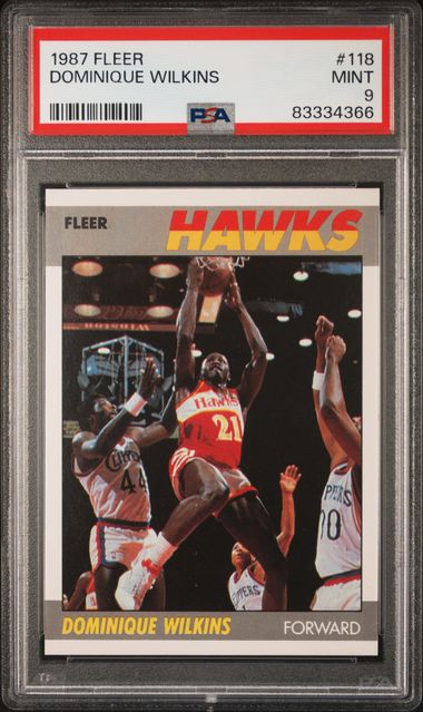 Graded 1987 Fleer Dominique Wilkins #118 2nd Year Basketball Card PSA 9 Mint