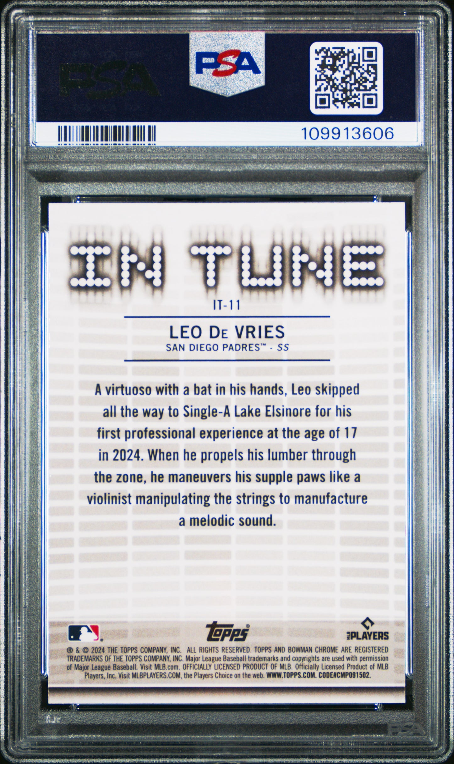 Graded 2024 Topps Bowman Draft Leo De Vries #IT11 In Tune Rookie RC Baseball Card PSA 10 Gem Mint