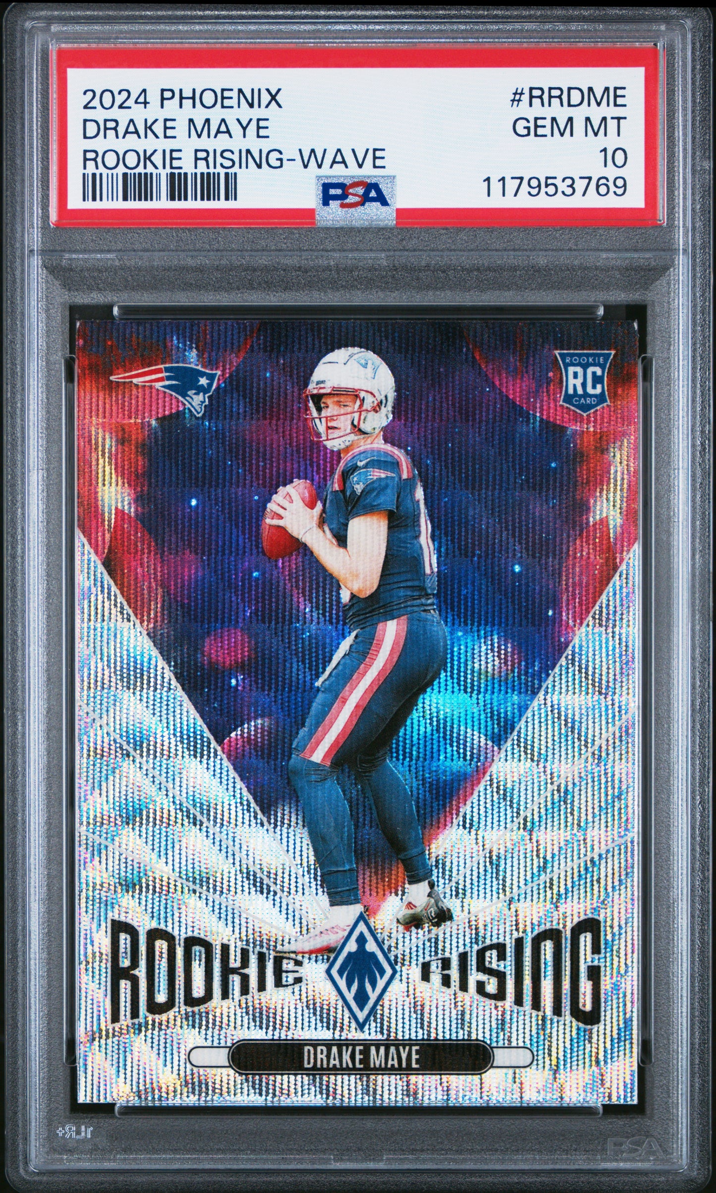 Graded 2024 Panini Phoenix Drake Maye #RRDME Rookie Rising Wave Rookie RC Football Card PSA 10 Gem Mint