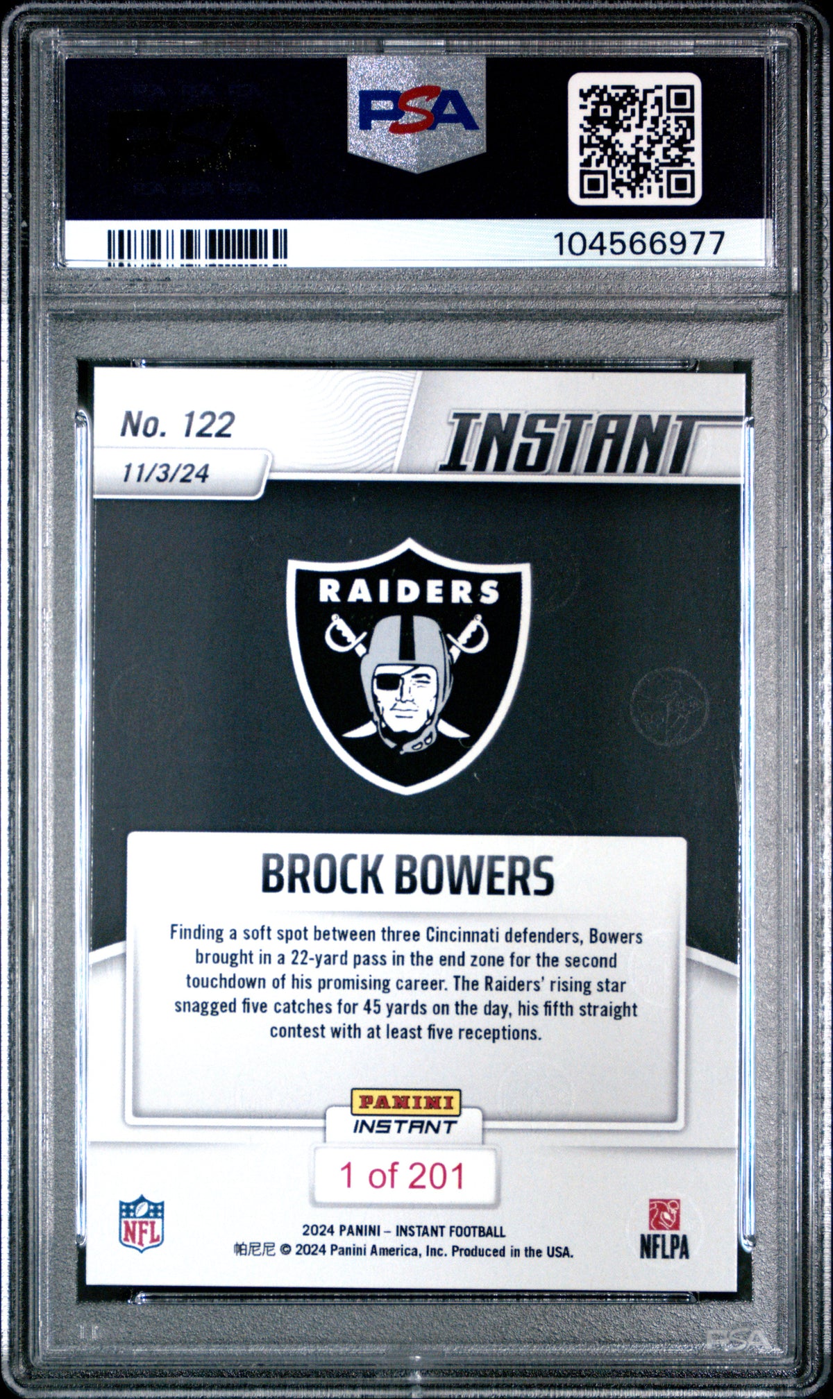 Graded 2024 Panini Instant NFL Brock Bowers #122 Rookie RC Football Card PSA 9 Mint