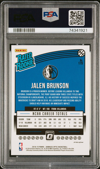 Graded 2018 Panini Donruss Optic Jalen Brunson #179 Shock Rookie RC Basketball Card PSA 10 Gem Mint