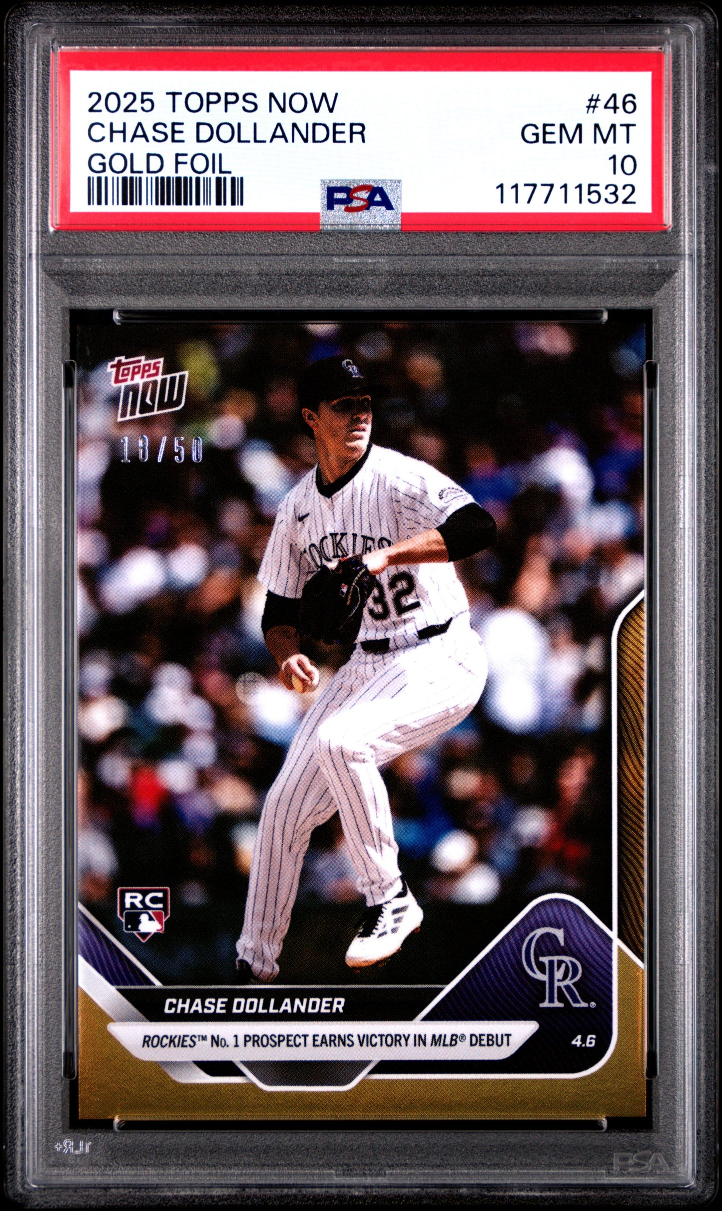 Graded 2025 Topps Now Chase Dollander #46 Gold Foil /50 Rookie RC Baseball Card PSA 10 Gem Mint