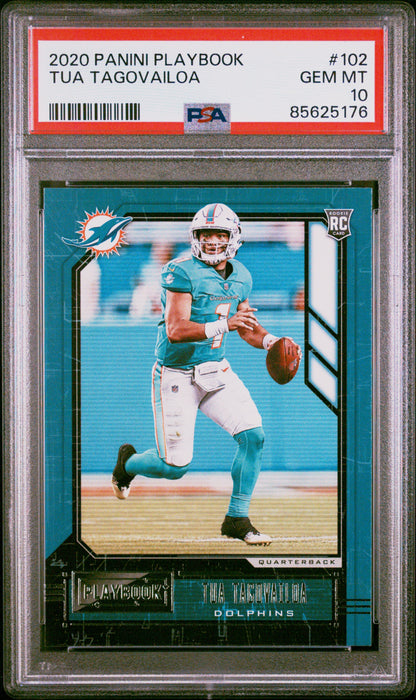 Graded 2020 Panini Playbook Tua Tagovailoa #102 Rookie RC Football Card PSA 10 Gem Mint