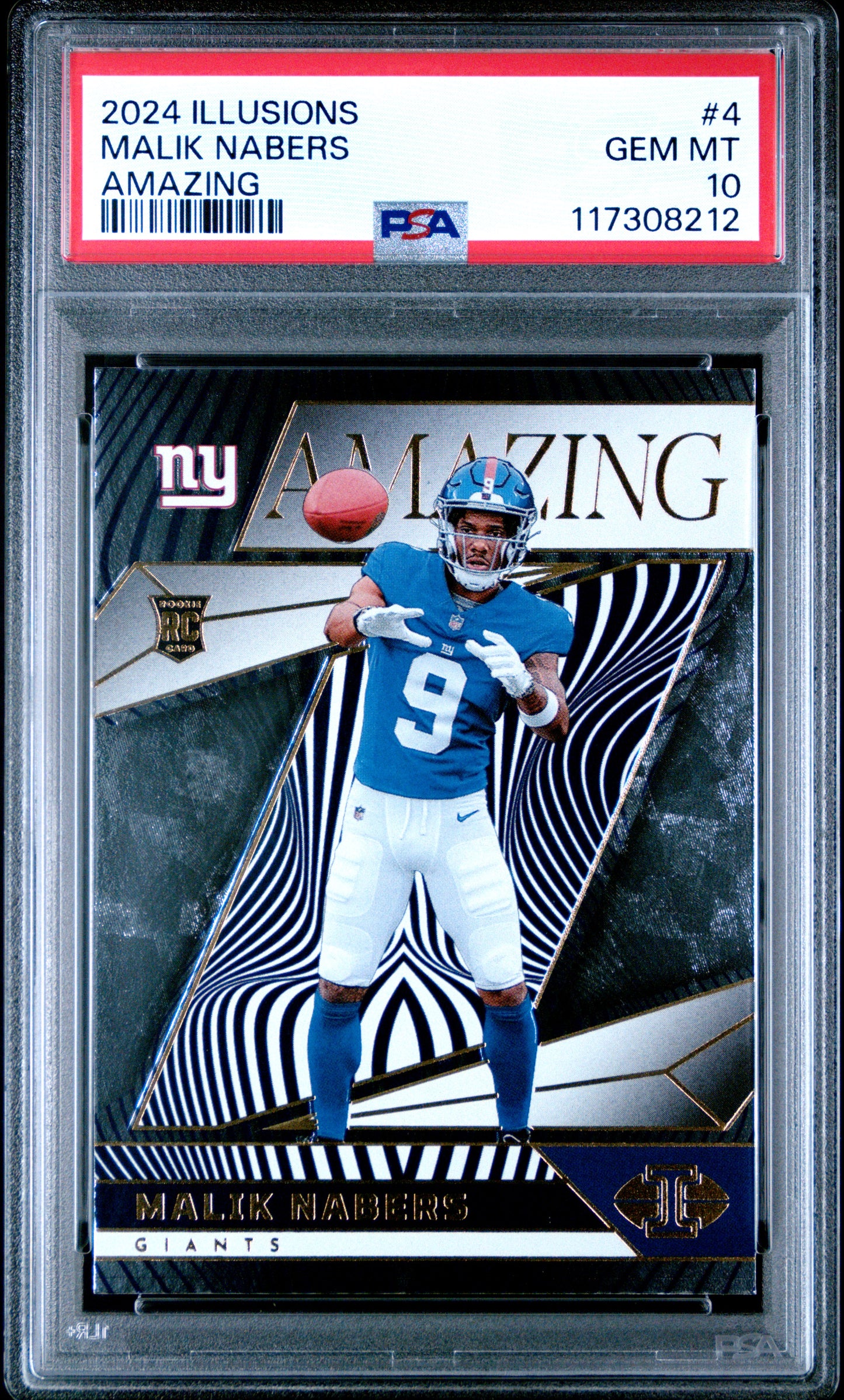 Graded 2024 Panini Illusions Malik Nabers #4 Amazing Rookie RC Football Card PSA 10 Gem Mint