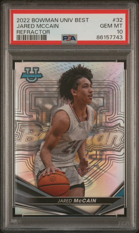 Graded 2022 Topps Bowman University Best Jared McCain #32 Refractor Rookie RC Basketball Card PSA 10 Gem Mint