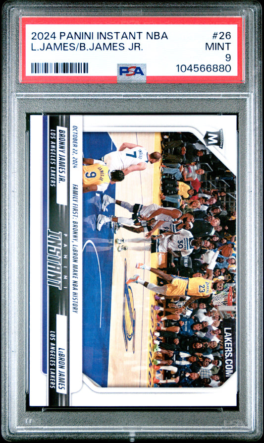 Graded 2024 Panini Instant NBA Bronny James/LeBron James #26 Basketball Card PSA 9 Mint