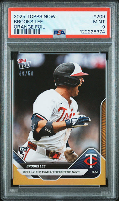 Graded 2025 Topps Now Brooks Lee #209 Orange Foil /25 Rookie RC Baseball Card PSA 9 Mint