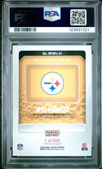 Graded 2025 Panini Instant Will Howard #RPSFL41 RPS First Look Rookie RC Football Card PSA 9 Mint