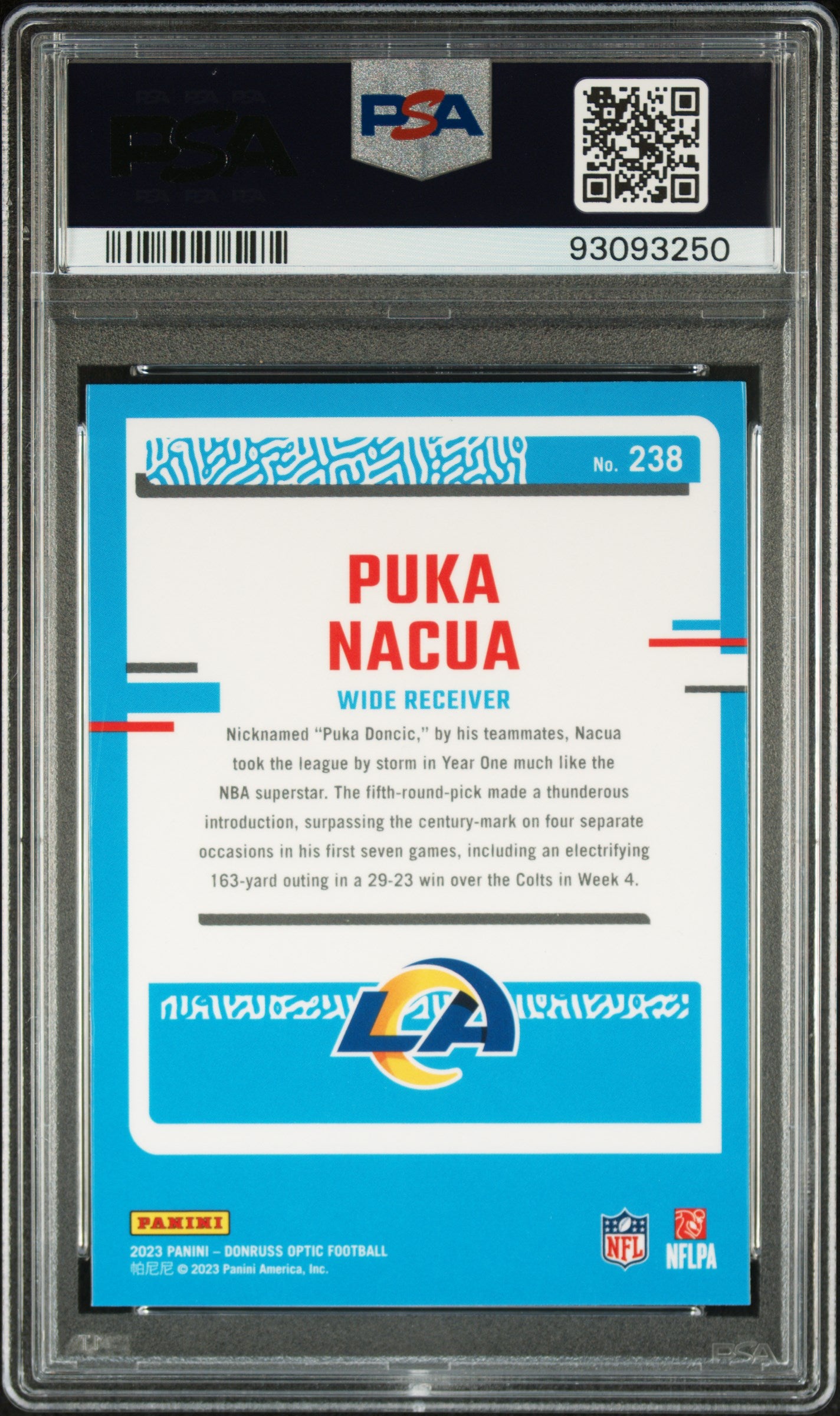Graded 2023 Panini Donruss Optic Puka Nacua #238 Rookie RC Football Card PSA 10 Gem Mint