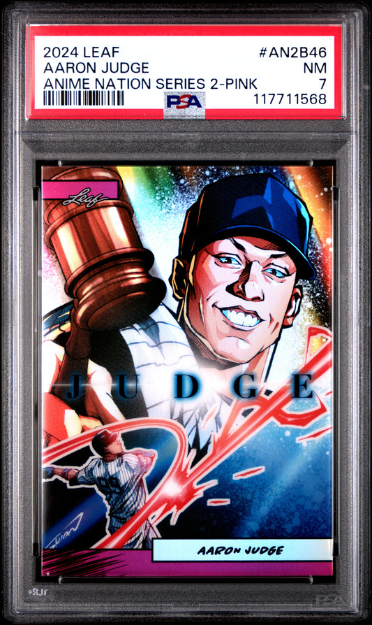 Graded 2024 Leaf Aaron Judge #AN2B46 Anime Nation Series 2 Pink /10 Baseball Card PSA 7 Near Mint