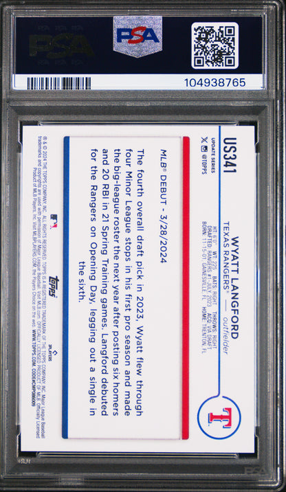 Graded 2024 Topps Update Wyatt Langford #US341 Rookie RC Baseball Card PSA 10 Gem Mint