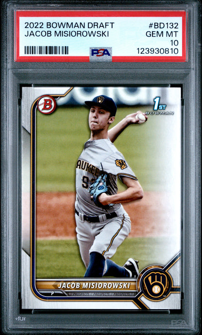 Graded 2022 Topps Bowman Draft Jacob Misiorowski #BD132 Rookie RC Baseball Card PSA 10 Gem Mint